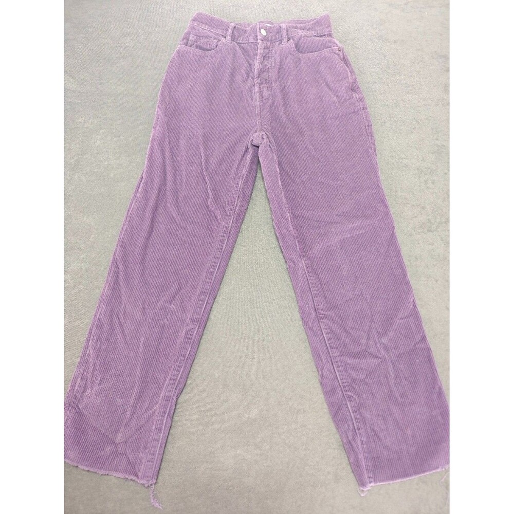 PacSun High Rise Straight Corduroy Pants Womens 26 Purple Button Fly Raw Hem